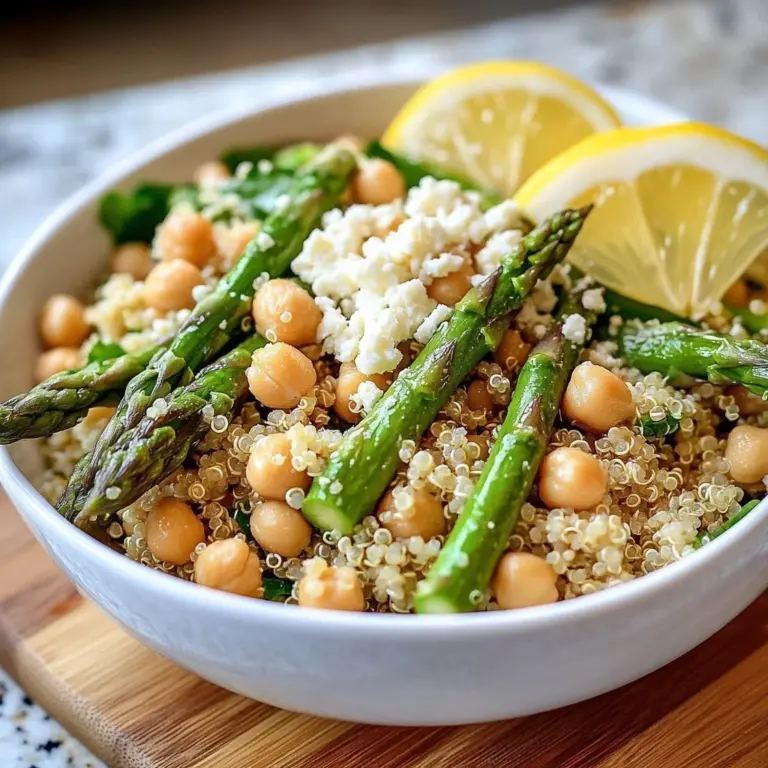Delicious Asparagus Quinoa Salad with chickpeas and fresh vegetables