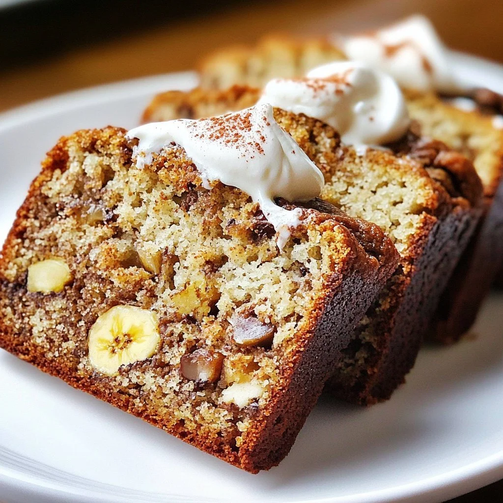 Slice of moist banana bread made with Greek yogurt