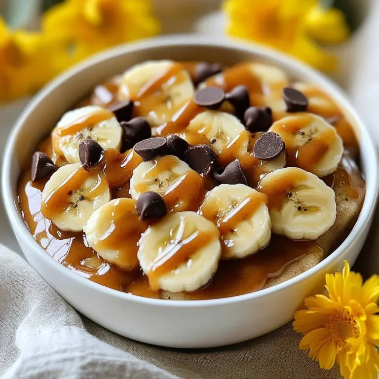Delicious banana protein pancake bowl topped with fruit and nuts