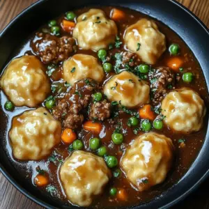 Delicious beef stew with dumplings served in a bowl