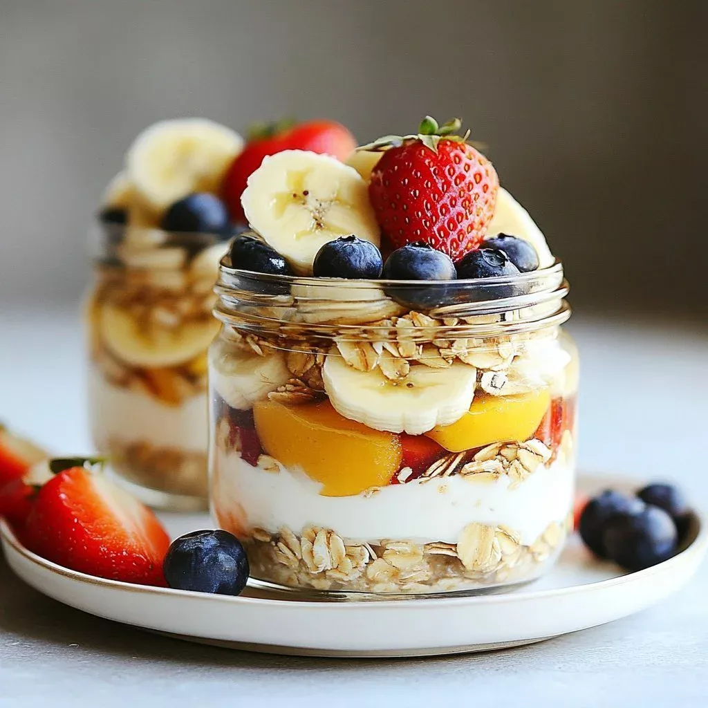 Delicious blissful overnight oats with almond butter in a glass container