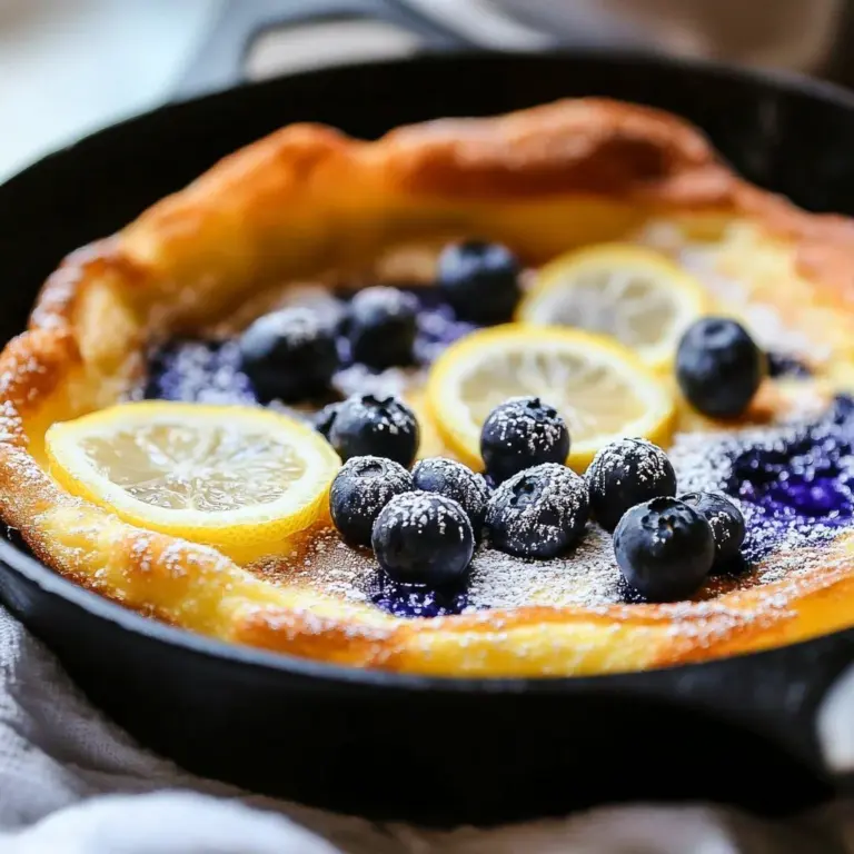 Fluffy Blueberry Lemon Dutch Baby Pancake topped with fresh blueberries and lemon zest
