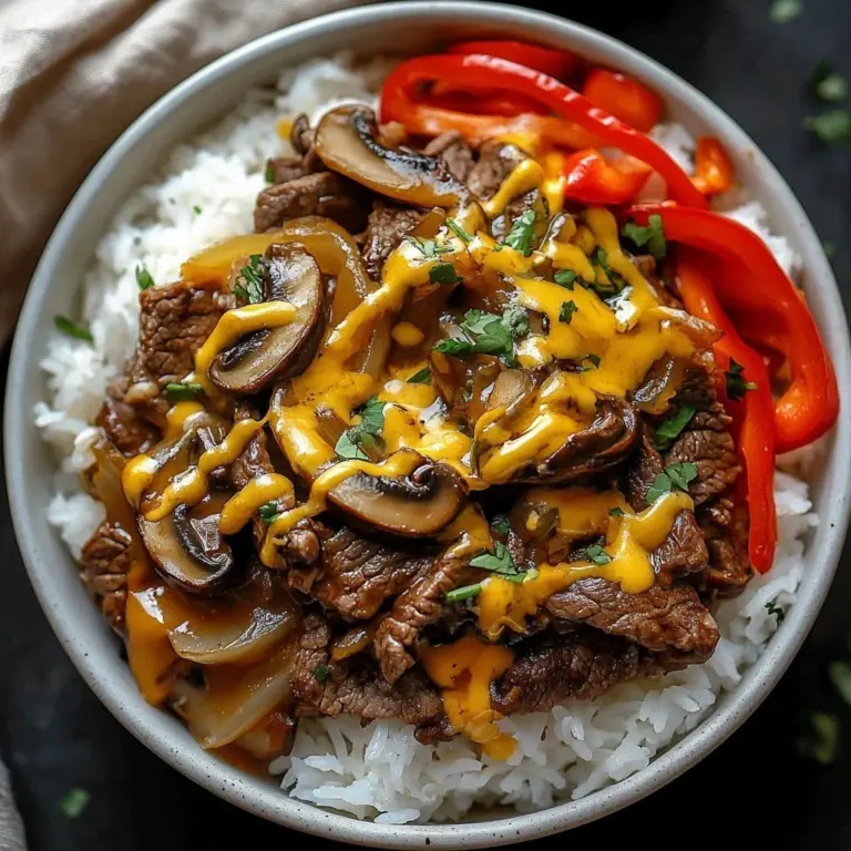 Bowl of hearty Philly Cheesesteak with melted cheese and savory beef