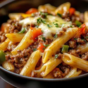 Delicious budget-friendly Philly cheesesteak pasta served in a bowl