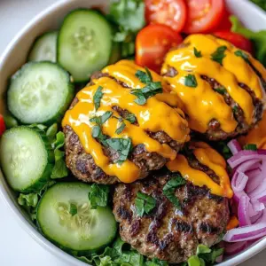 Delicious burger bowls topped with fresh ingredients and juicy patties.