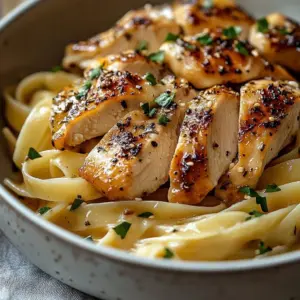 Delicious buttered chicken noodles served in a bowl with herbs and spices