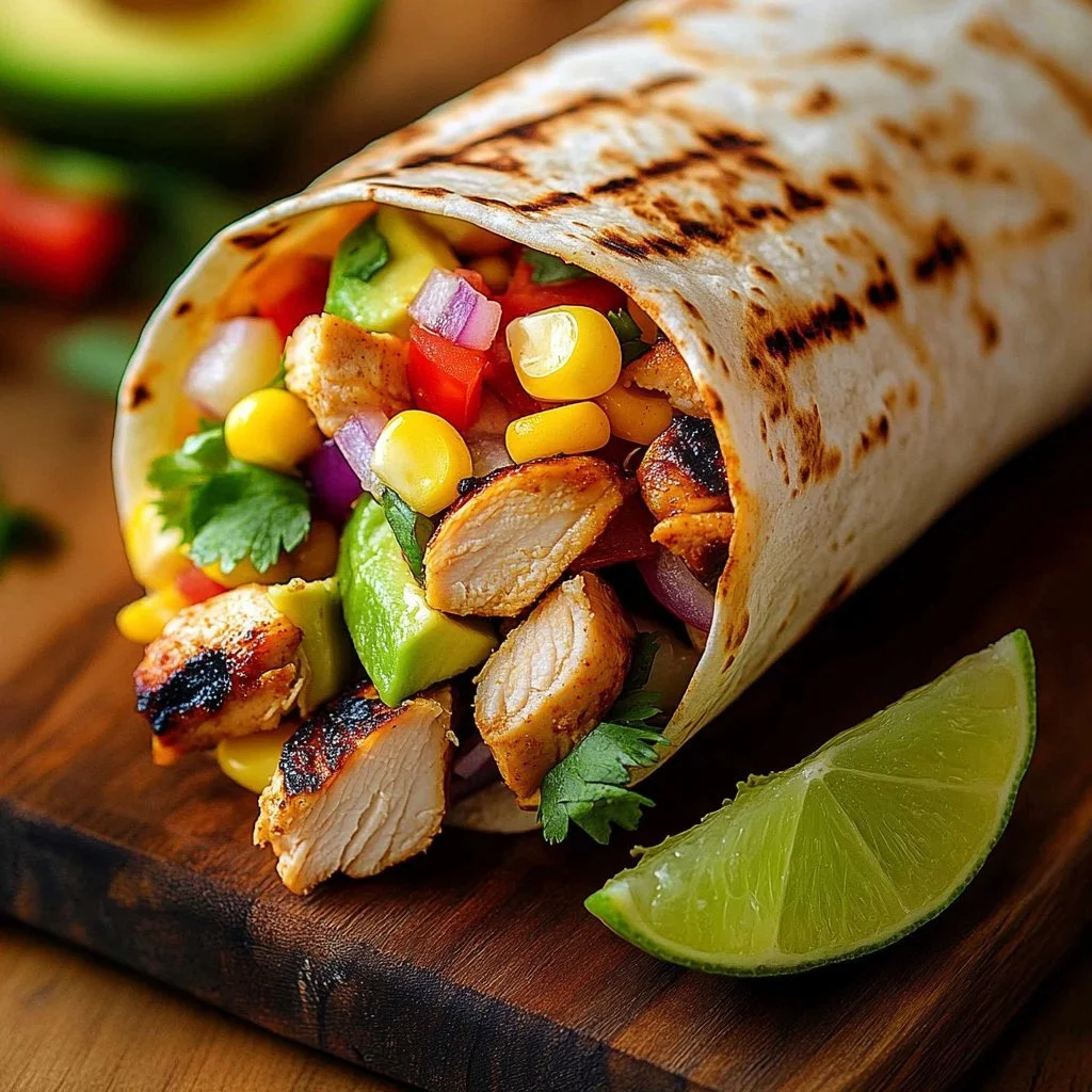 Cajun Chicken and Black Bean Burritos served with fresh toppings