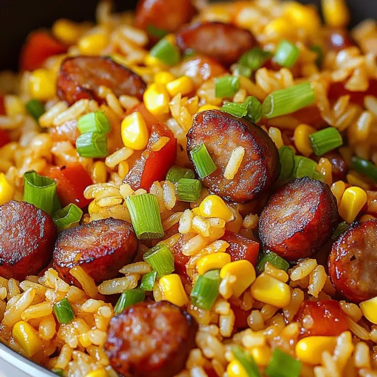Cajun sausage rice skillet with vibrant vegetables and spices