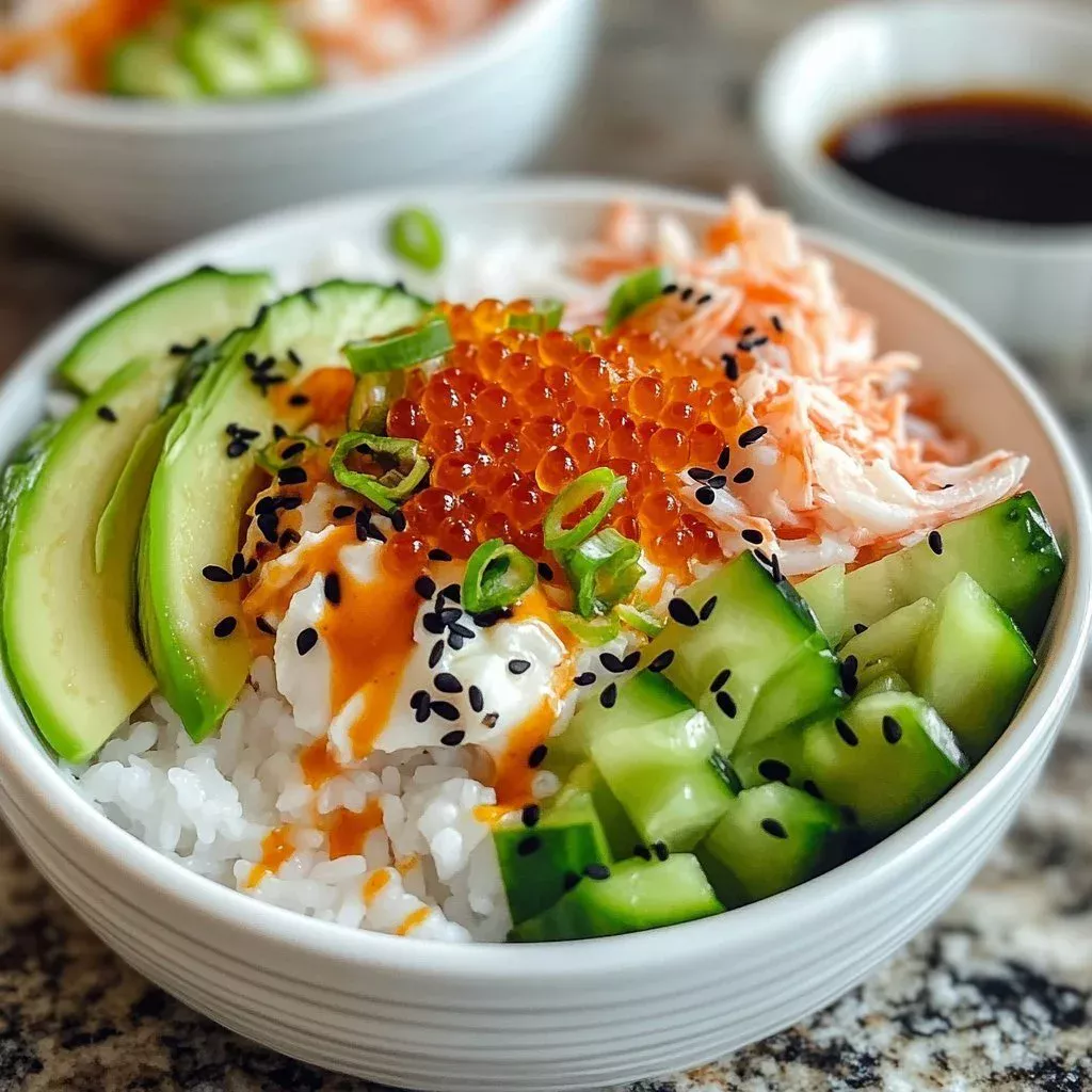 California sushi roll bowl with fresh ingredients and vibrant colors