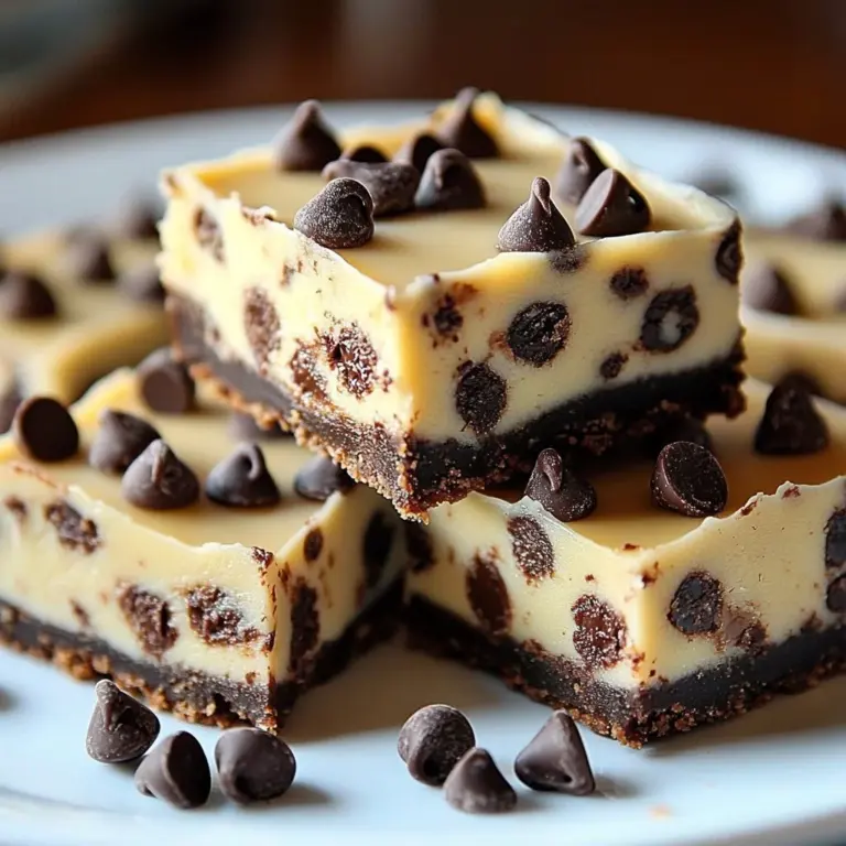 Delicious cheesecake bars with chocolate chips on a white plate