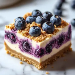 Delicious cheesecake topped with a blueberry crumble for a delightful dessert.