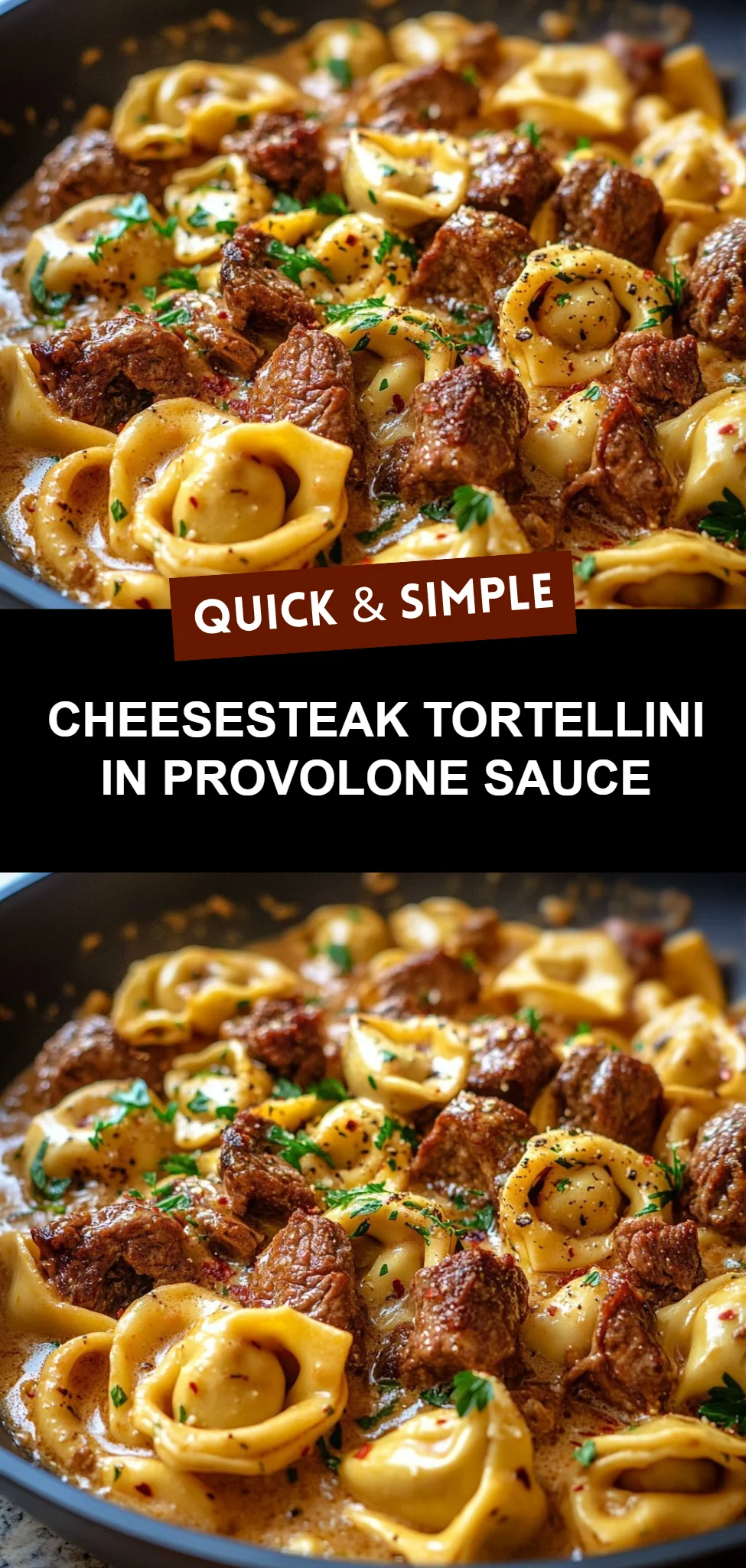 Cheesesteak Tortellini in Provolone Sauce
