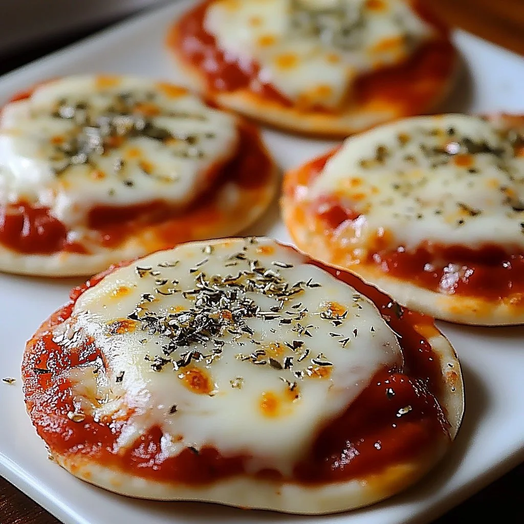 Cheesy mini muffin pizzas topped with mozzarella and pepperoni