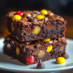 Deliciously chewy Monster Cookie Brownies with chocolate and candies