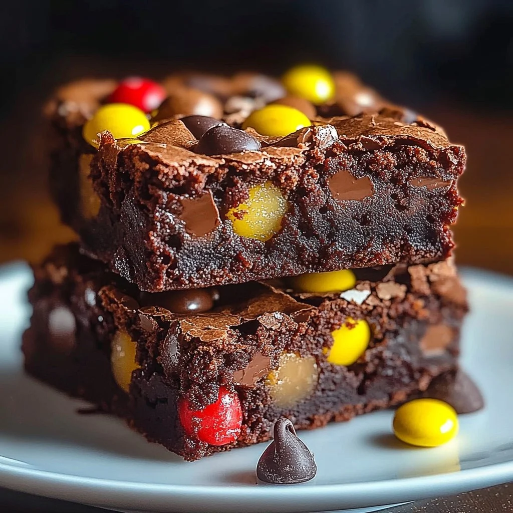 Deliciously chewy Monster Cookie Brownies with chocolate and candies