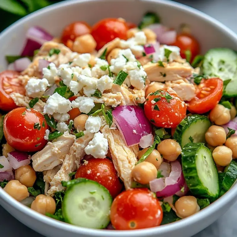 Delicious Chicken and Chickpea Salad with fresh vegetables and dressing