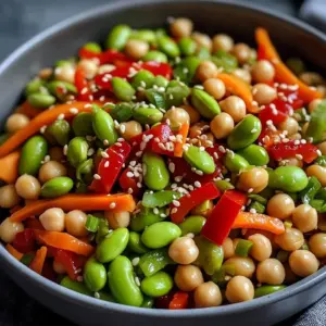 Chickpea Edamame Salad with Ginger Sesame in a bowl