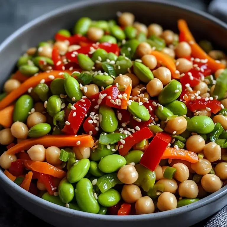 Chickpea Edamame Salad with Ginger Sesame in a bowl