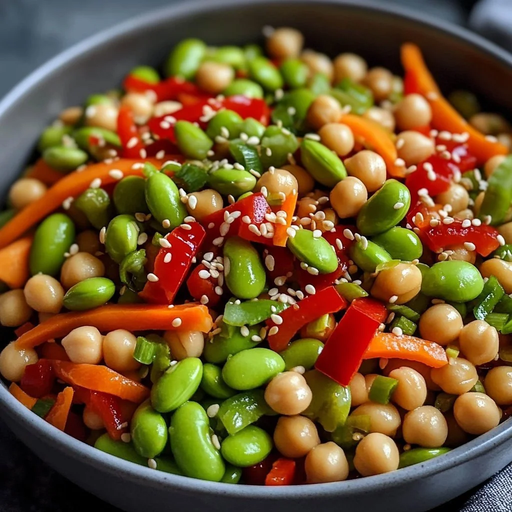 Chickpea Edamame Salad with Ginger Sesame in a bowl