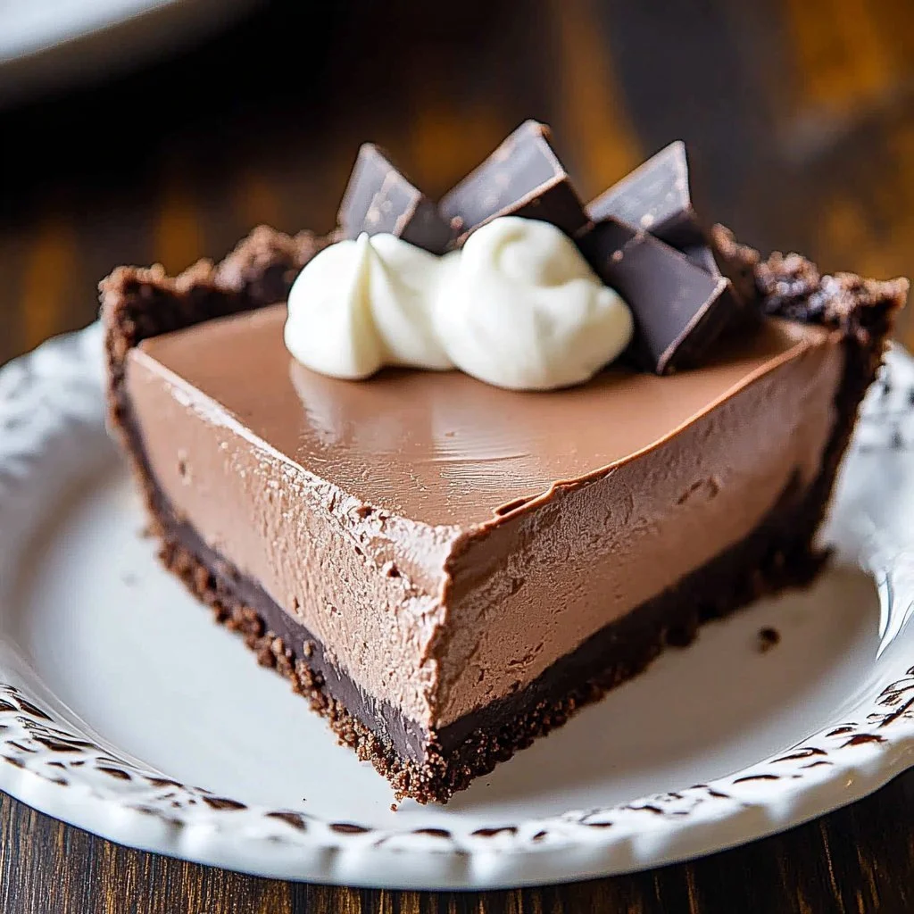 Delicious chilled chocolate pie with a creamy chocolate filling