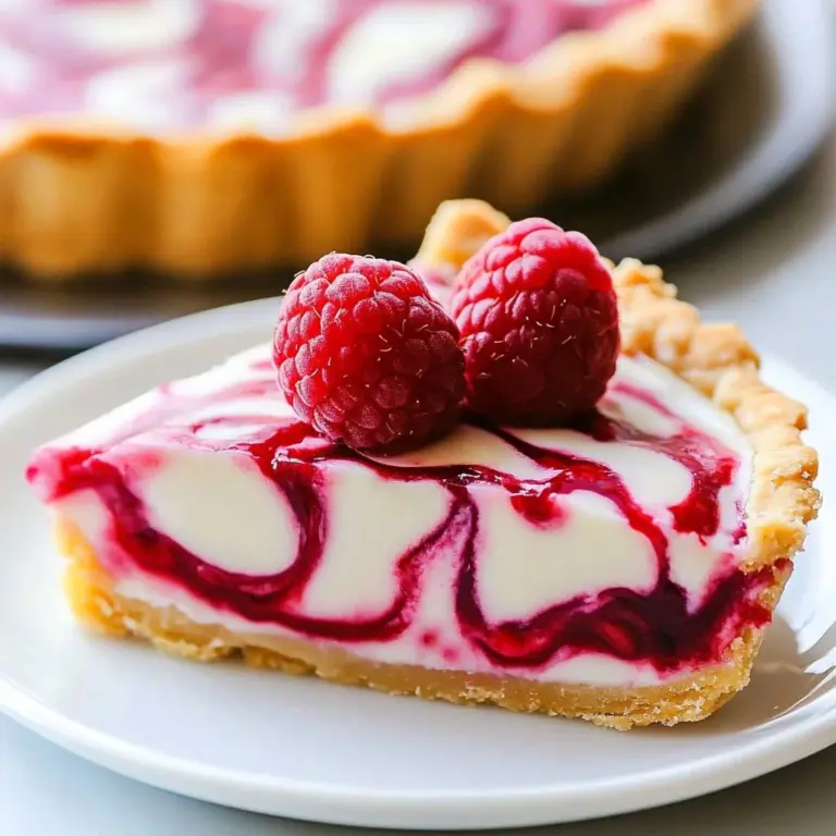 Chilled Raspberry Lemonade Pie topped with fresh raspberries and lemon slices