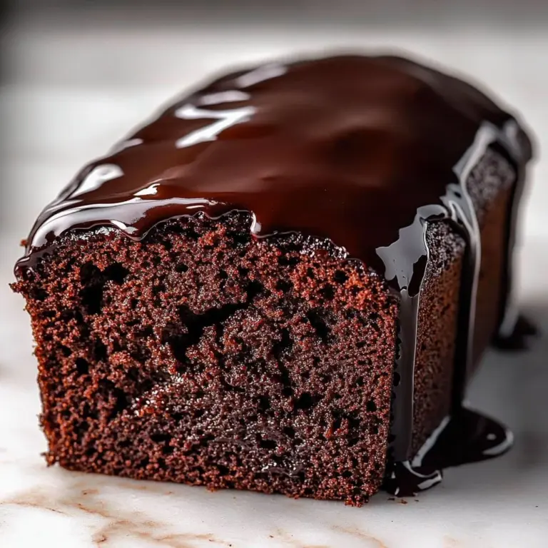 Delicious chocolate glazed loaf cake on a wooden table