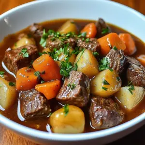 Classic Irish beef stew with vegetables in a hearty broth