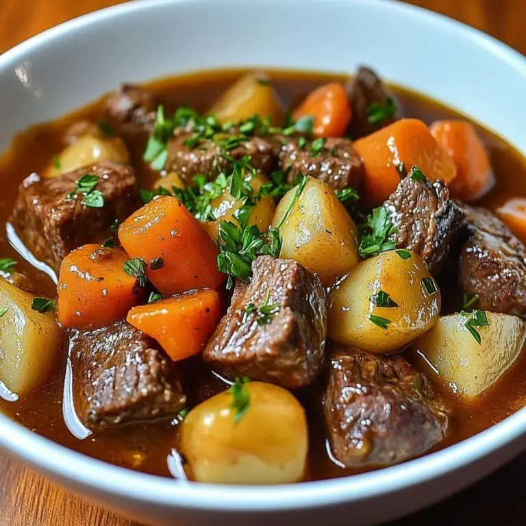 Classic Irish beef stew with vegetables in a hearty broth