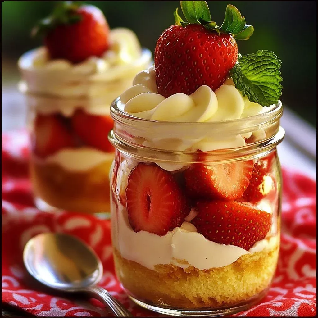 Classic Strawberry Shortcake Parfait with fresh strawberries and whipped cream