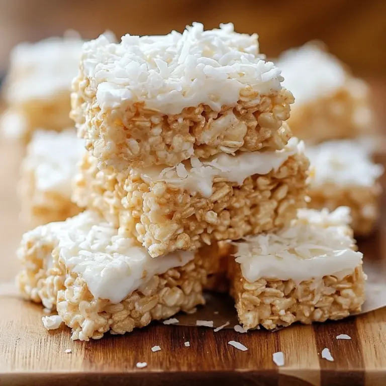 Coconut Lovers' Rice Krispies Treats, a delicious dessert made with coconut and marshmallows