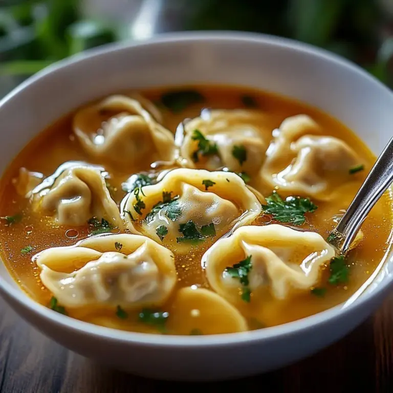 Bowl of comforting Thai Potsticker Soup with dumplings and fresh herbs