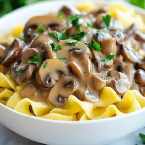 Creamy Beef and Mushroom Stroganoff served in a bowl with fresh herbs