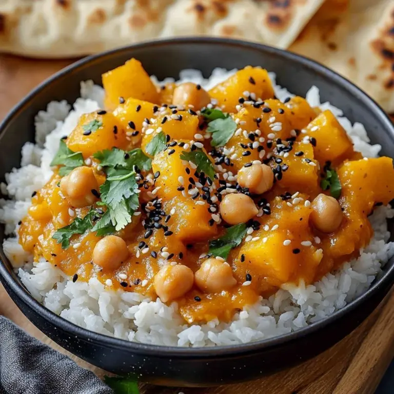 Creamy butternut squash and chickpea curry in a bowl