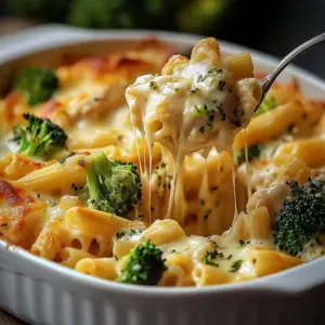 Creamy Cheesy Chicken Alfredo Bake served in a dish with chicken and pasta
