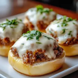 Creamy Chicken Alfredo Sloppy Joes served on a plate