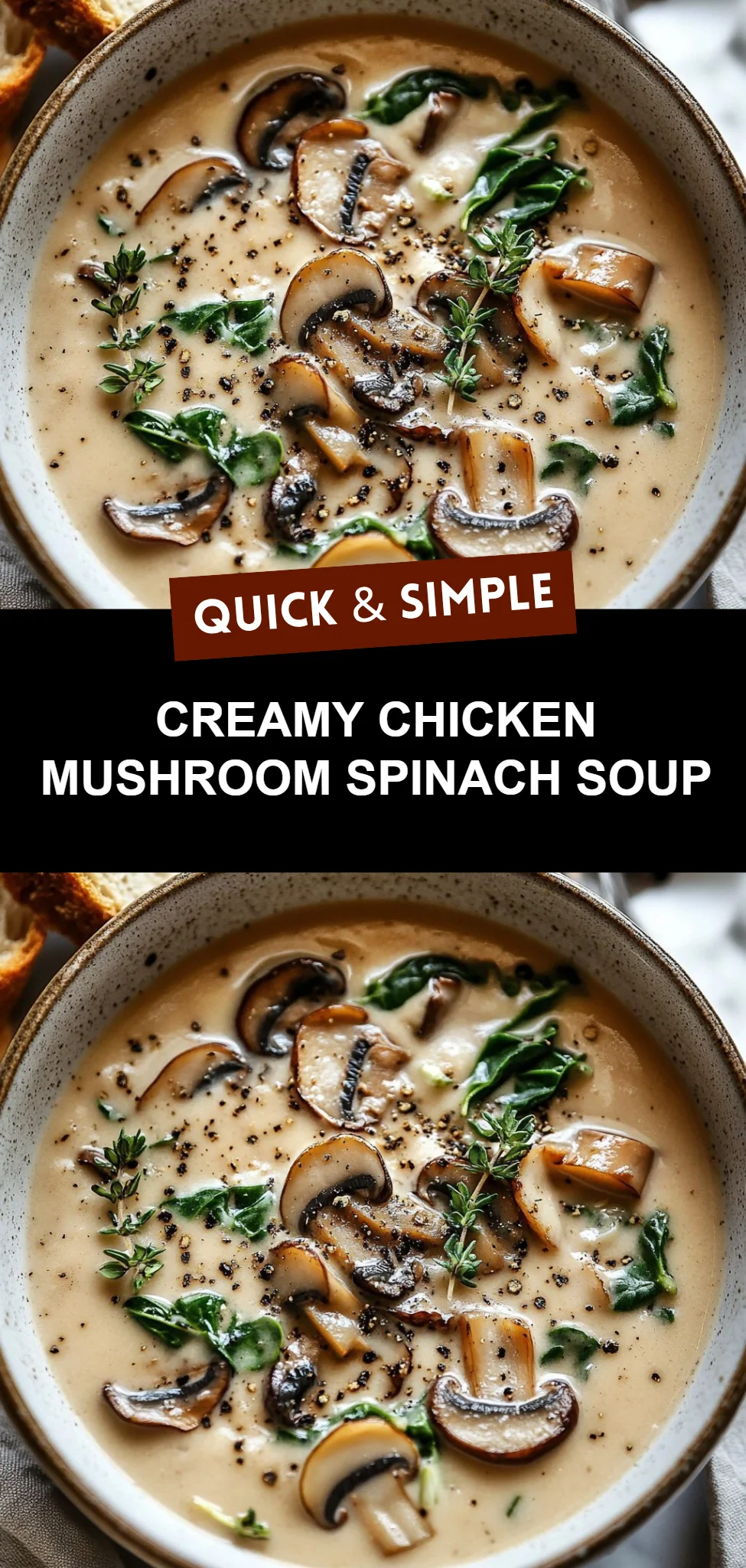 Creamy Chicken Mushroom Spinach Soup