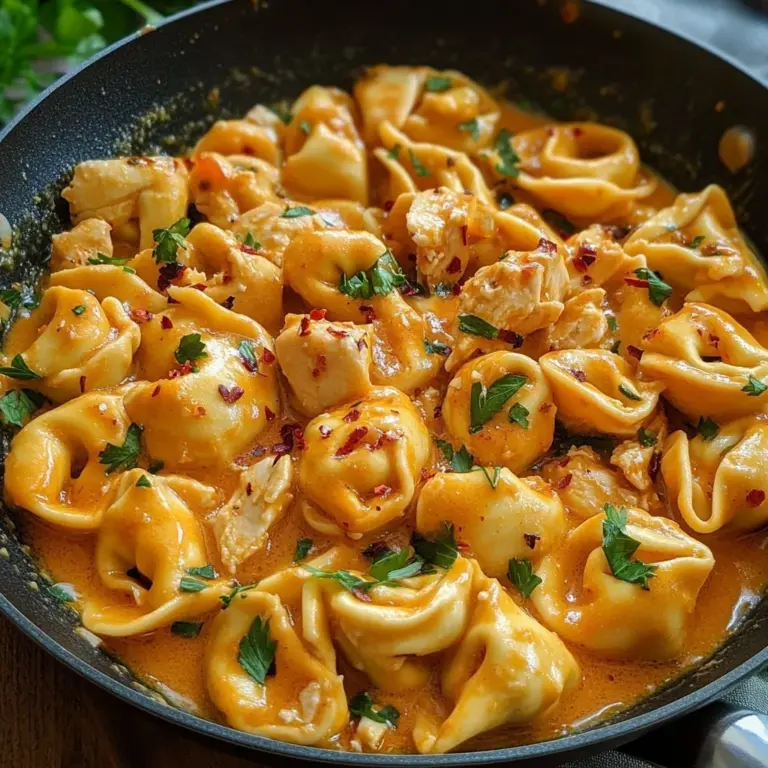 Plate of creamy chicken tortellini with sun-dried tomatoes