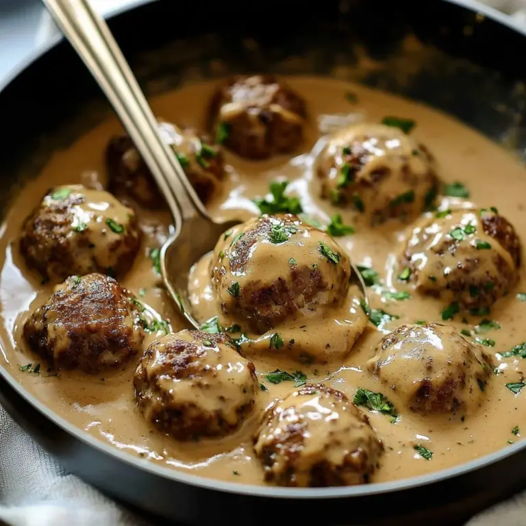 Delicious creamy crockpot Swedish meatballs served with sauce over a bed of noodles.
