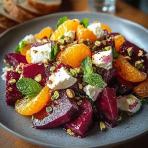 Creamy feta beet orange salad with vibrant colors and fresh ingredients