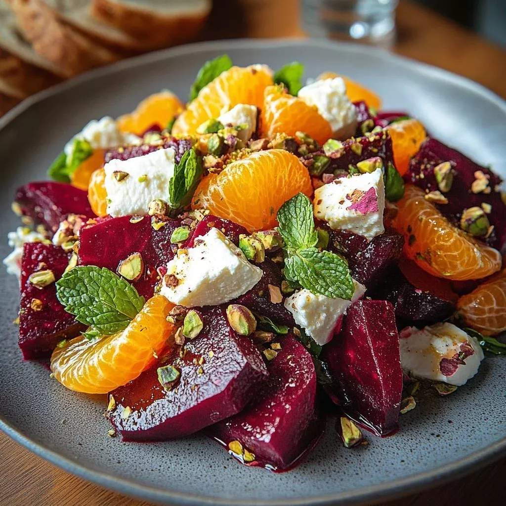 Creamy feta beet orange salad with vibrant colors and fresh ingredients