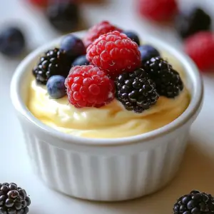 Creamy fruit custard dessert with assorted fresh fruits