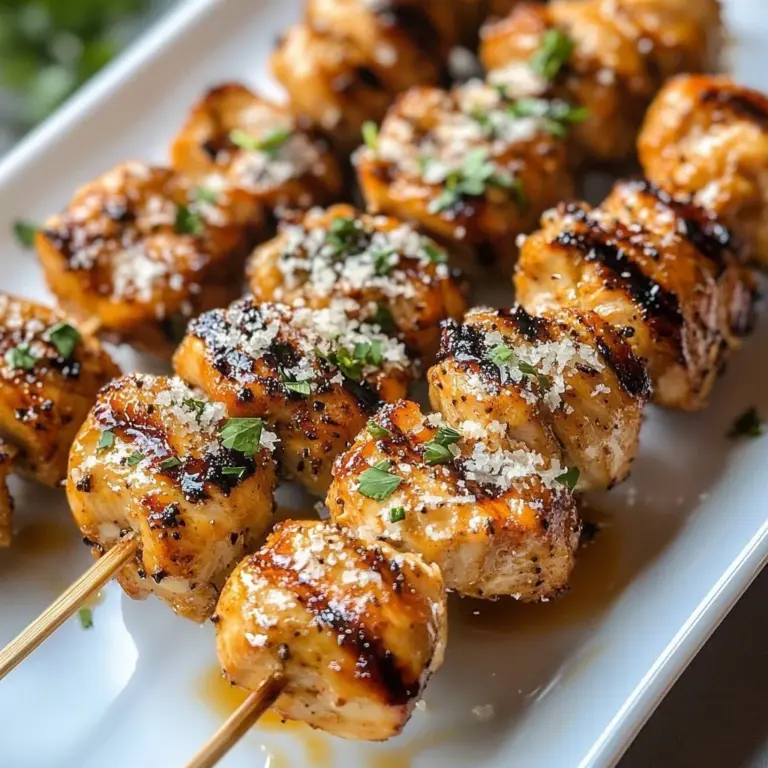 Creamy Garlic Parmesan Ranch Chicken Kebabs on a grill platter