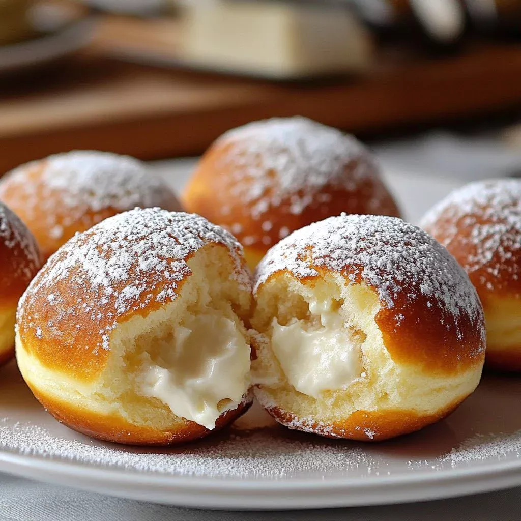 Creamy Italian Bomboloni doughnuts filled with rich custard cream.