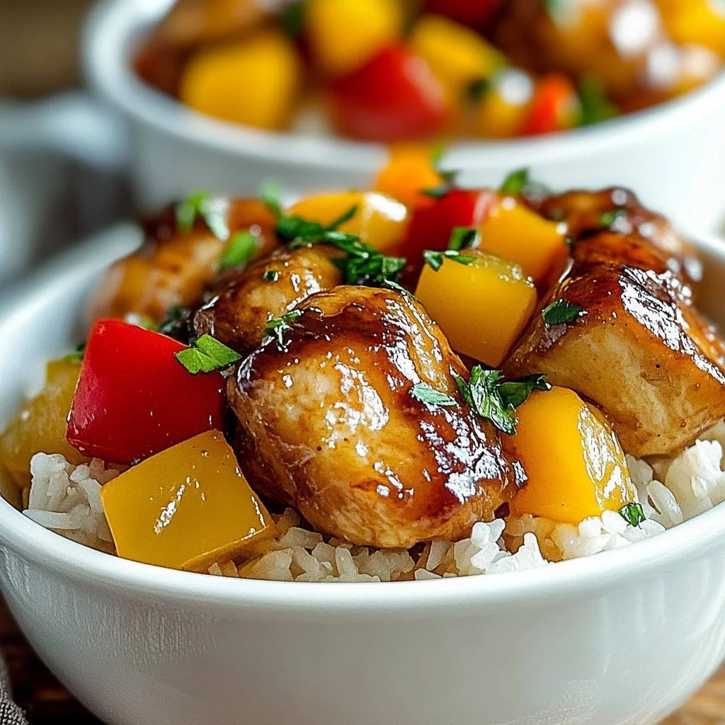 Delicious creamy smothered chicken served with rice in a bowl.