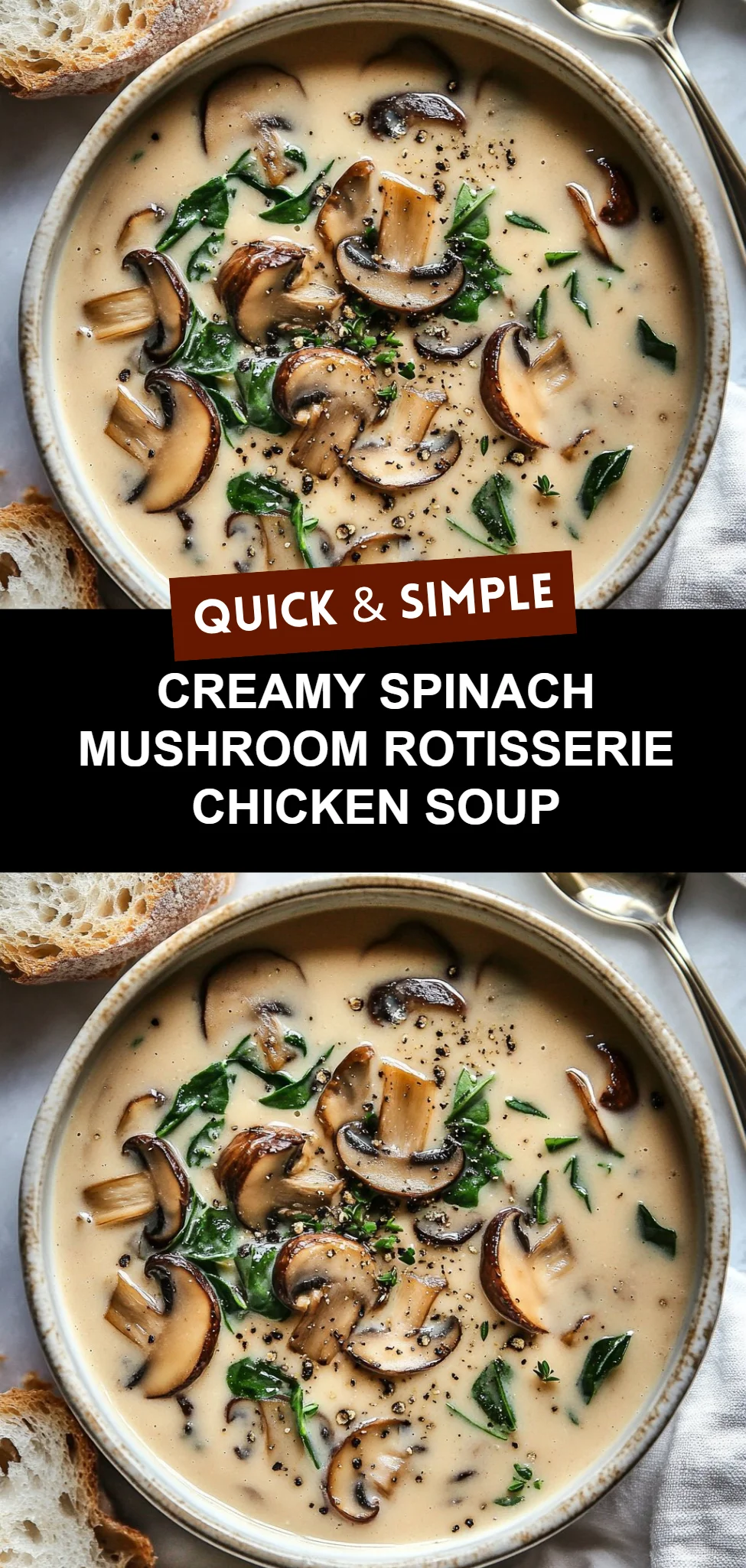 Creamy Spinach Mushroom Rotisserie Chicken Soup