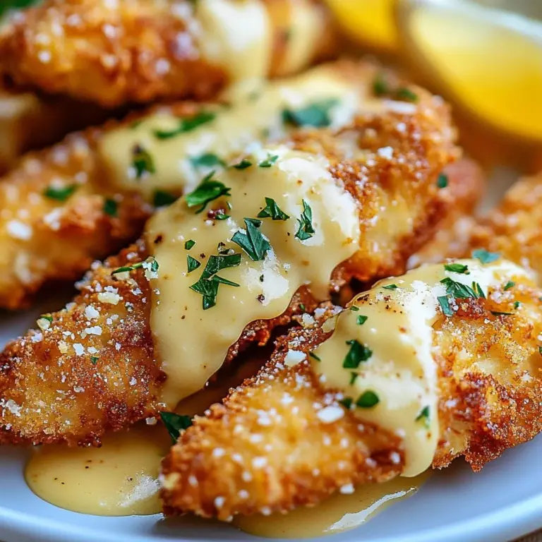 Plate of crispy citrus garlic parmesan chicken strips garnished with parsley