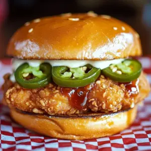 Crispy Jalapeño Honey Fried Chicken Sandwich served with lettuce and pickles