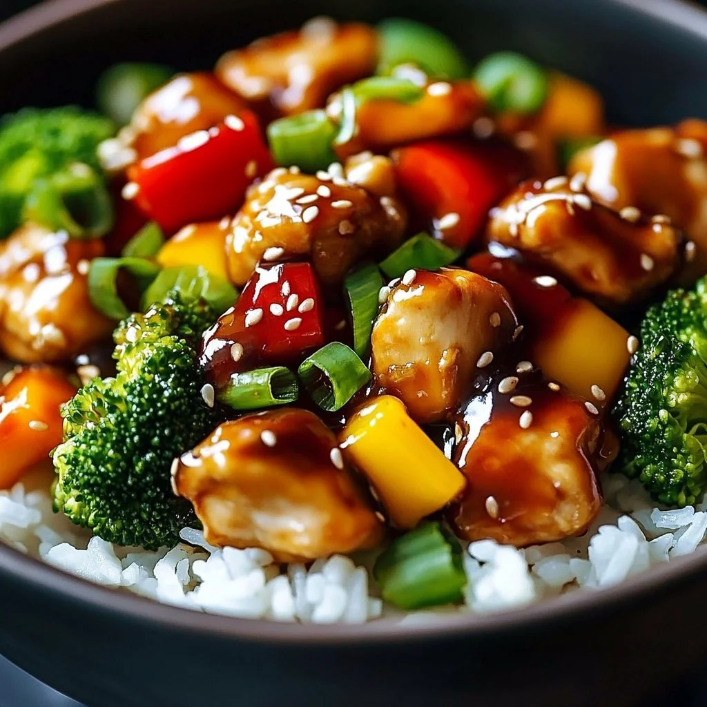 Crock Pot teriyaki chicken served with rice in a bowl, garnished with green onions.