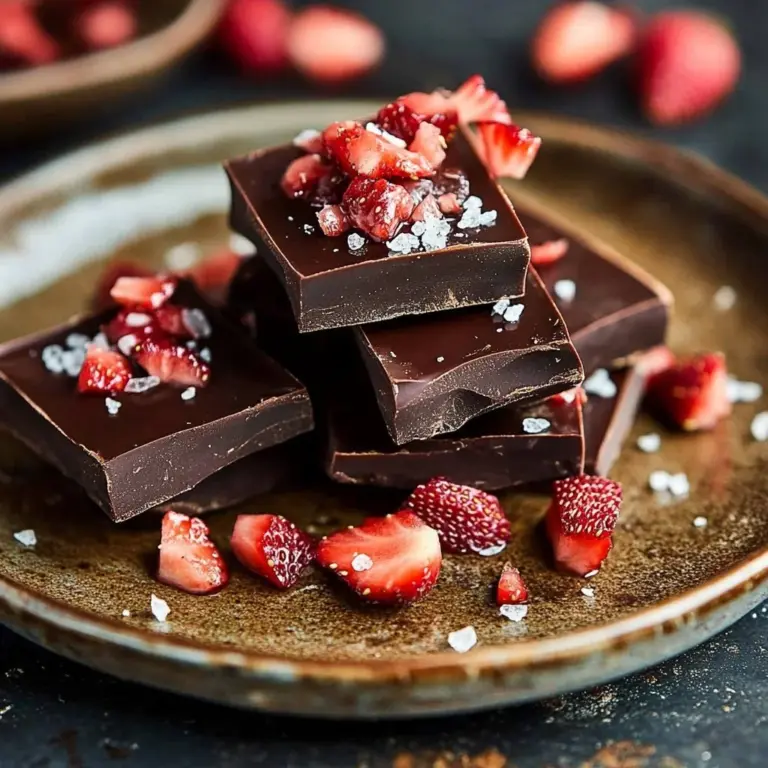 Decadent strawberry chocolate bark with fresh strawberries and rich chocolate.