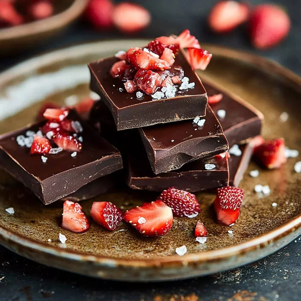 Decadent strawberry chocolate bark with fresh strawberries and rich chocolate.